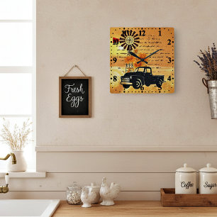 Country life square wall clock
