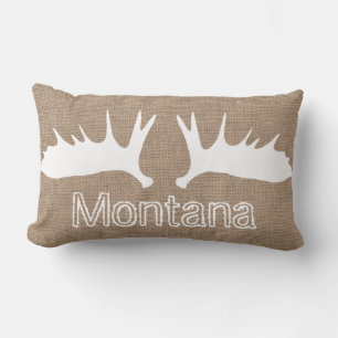 Country Light Burlap White Moose Antlers Custom Lumbar Cushion