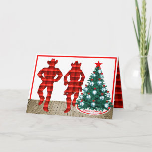 Country Line  Dancers  With Red Plaid Christmas Card