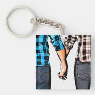 Country Love  Couple Holding Hands Key Ring