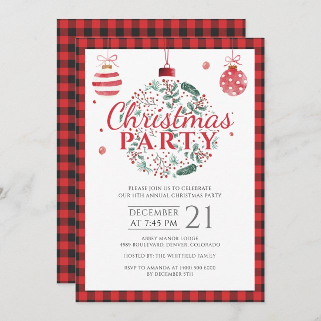 Country Lumberjack Buffalo Christmas Holiday Party Invitation (Front/Back)
