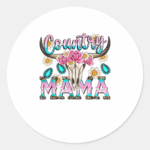 Country Mama Retro Groovy Cow Skull Country Rodeo  Classic Round Sticker