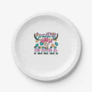 Country Mama Retro Groovy Cow Skull Country Rodeo  Paper Plate