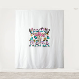Country Mama Retro Groovy Cow Skull Country Rodeo Tapestry