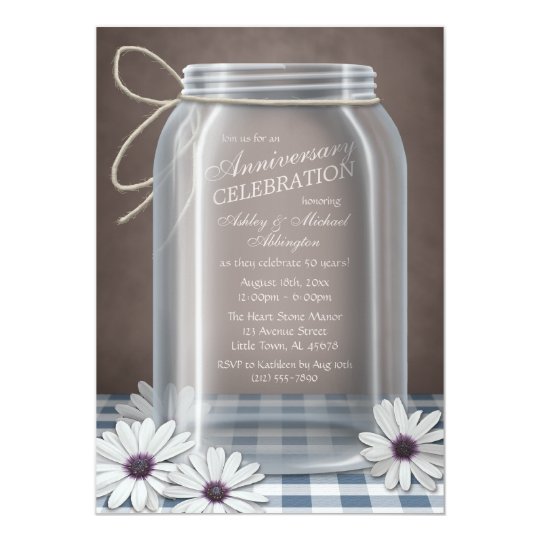 Country Mason Jar Blue Gingham Anniversary Card