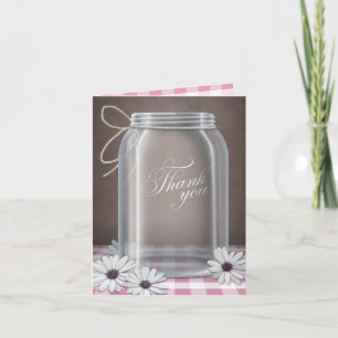 Country Mason Jar Daisy Pink Thank You cards