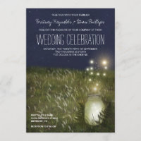 Country Mason Jar + Firefly Wedding Invitations