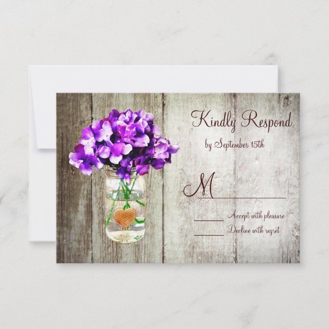 Country Mason Jar Hydrangea Wedding RSVP Cards (Front)