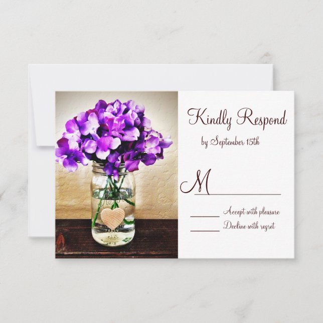 Country Mason Jar Hydrangea Wedding RSVP Cards (Front)