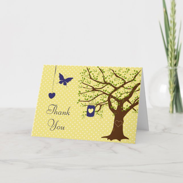 Country Mason Jar Navy and Yellow Thank You Card (Front)