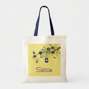 Country Mason Jar Navy Blue and Yellow Tote Bag