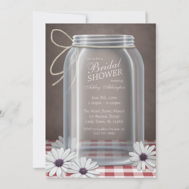 Country Mason Jar Red Gingham Bridal Shower Invitation (Front)