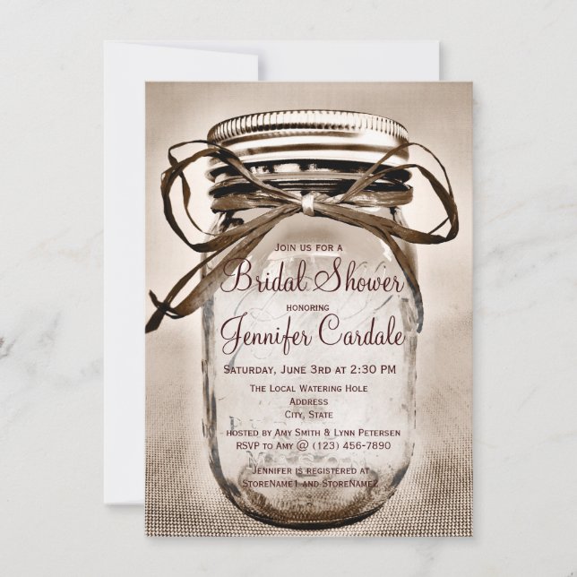 Country Mason Jar Rustic Bridal Shower Invitations (Front)