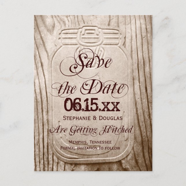 Country Mason Jar Rustic Save the Date Postcards (Front)