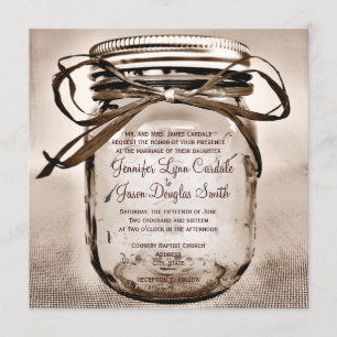 Country Mason Jar Rustic Square Wedding Invitation