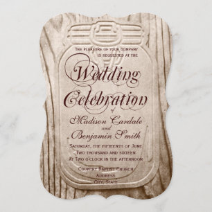 Country Mason Jar Rustic Wood Wedding Invitations