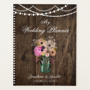 Country Mason Jar Wood Flower Wedding Planner