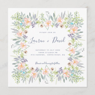 Country meadow floral watercolor Wedding Invitation