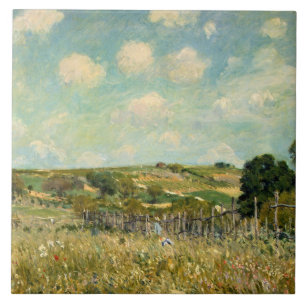 Country Meadow Landscape (by Alfred Sisley) Ceramic Tile