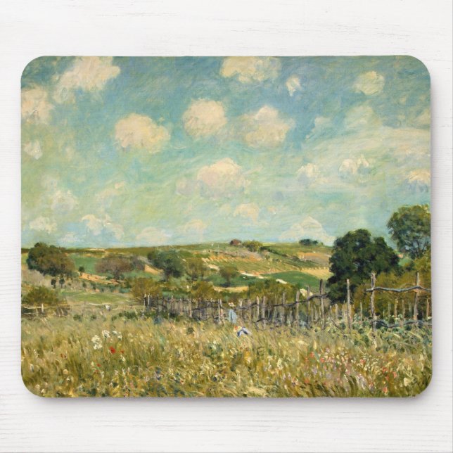 Country Meadow Landscape (by Alfred Sisley) Mouse Pad (Front)