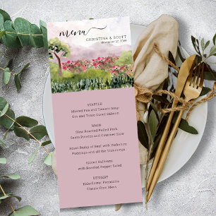 Country Meadow Watercolor Dusty Rose Wedding Menu