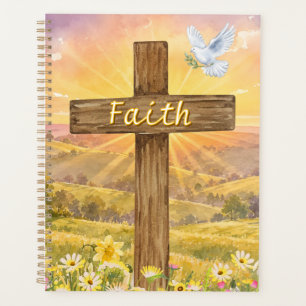 Country Meadow With Wooden Cross And White Dove Planner