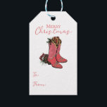 Country Merry Christmas To From Gift Tag<br><div class="desc">This festive country To/From gift tag features a hand-drawn pair of cowgirl christmas boots sitting among pinecones,  pine and holly berries on the front. The back features a fun pattern with these same western elements.</div>