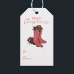 Country Merry Christmas To From Gift Tag<br><div class="desc">This festive country To/From gift tag features a hand-drawn pair of cowgirl christmas boots sitting among pinecones,  pine and holly berries on the front. The back features a fun pattern with these same western elements.</div>
