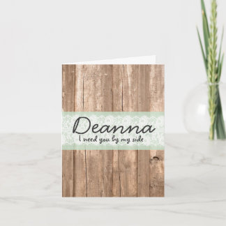 Country Mint Green Lace and Wood Bridesmaid Card