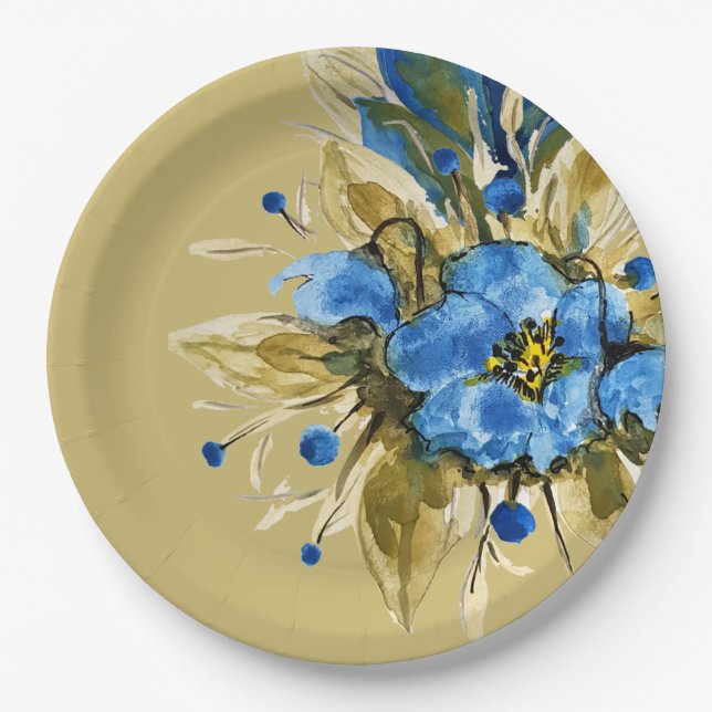 Country Modern Blue Floral  Paper Plate (Front)