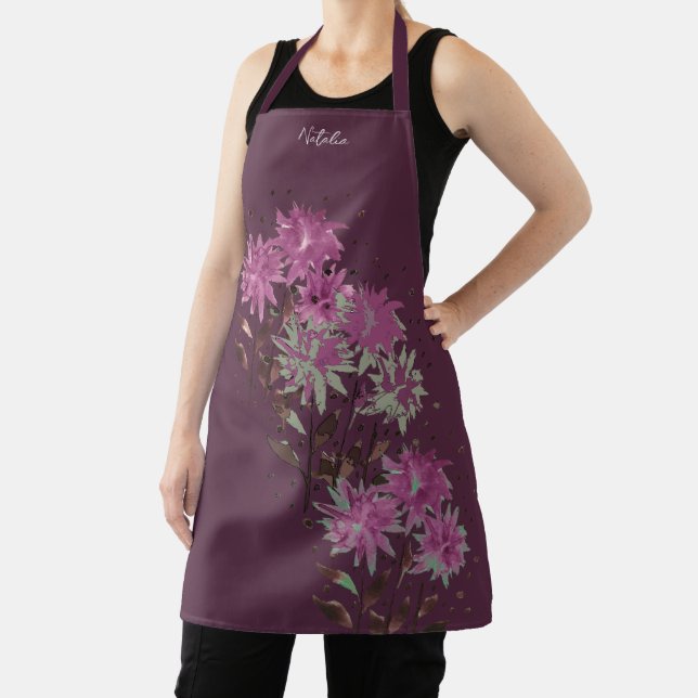 Country Modern Purple Floral Monogrammed Apron (Insitu)