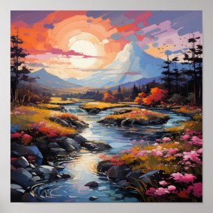 Country Morning Stream Nature Poster