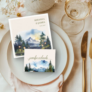 Country Mountain Forest Watercolor  Place Card
