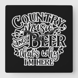 Country Music And Beer Country Music Graphic Square Wall Clock