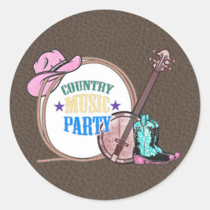 Country Music Birthday Party Classic Round Sticker