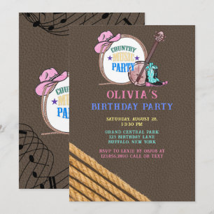 Country Music Girl Birthday Party  Invitation