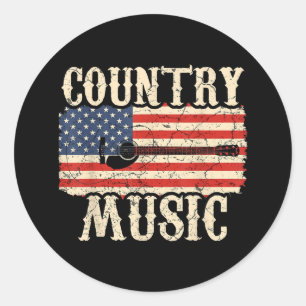 Country Music Guitar American Flag Gift Classic Round Sticker