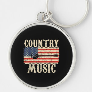 Country Music Guitar American Flag Gift Key Ring