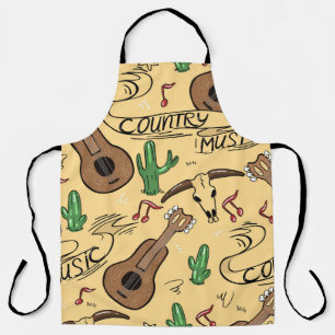 Country Music Guitar Cactus Pattern Apron