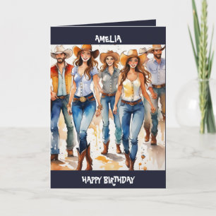 Country Music Line Dancing, editable Birthday Card