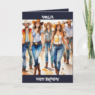Country Music Line Dancing, editable Birthday Card