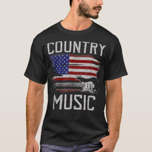 Country Music Retro Vintage Guitar American Flag U T-Shirt