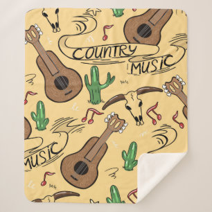 Country music seamless pattern with guitars, cacti sherpa blanket
