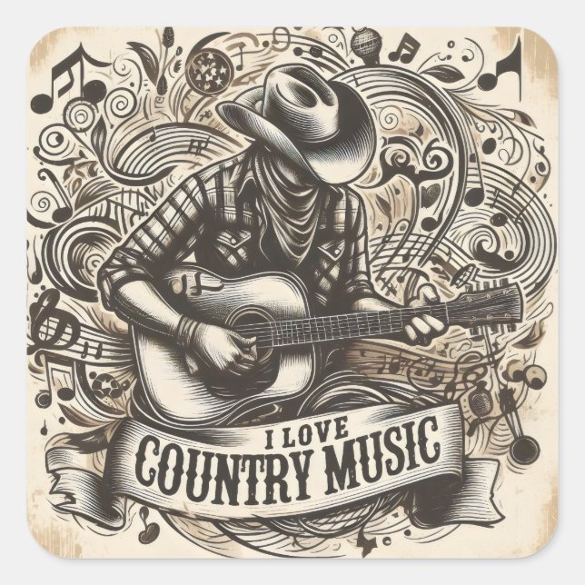 Country music. square sticker (Front)