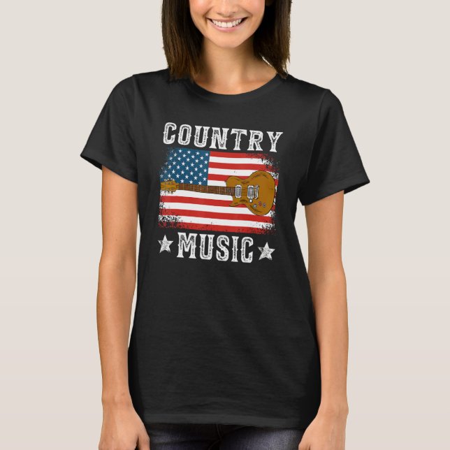 Country Music US Flag Guitar Patriotic Southern We T-Shirt (Front)