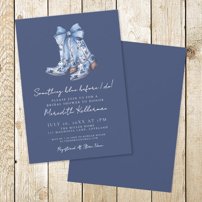 Country Navy Blue Bow Cowboy Bridal Shower Invitation (Country Navy Blue Bow Cowboy Bridal Shower Invitation)