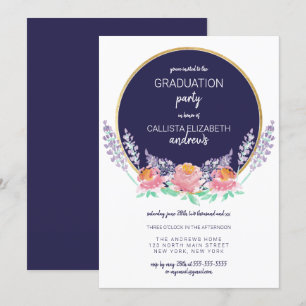 Country Navy Pink Lilac Wild Flower Graduation Invitation