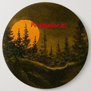Country night landscape; hunter's or harvest moon 6 cm round badge