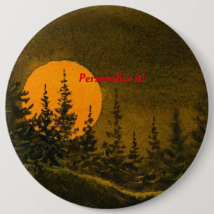 Country night landscape; hunter's or harvest moon 6 cm round badge