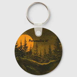 Country night landscape; hunter's or harvest moon key ring